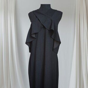 New-Rachel Roy - Black Criss Cross Cold Shoulder ruffle top A-Line Midi Dress